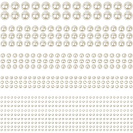 5156Pcs Hair Pearls, 3/4/5/6/8mm Self Adhesive Pearl Stickers for Crafting, White and Beige Flat Pearls Stick on Body Gems for Face Eye Nails Makeup and DIY Decorations Accessories, Assorted Sizes