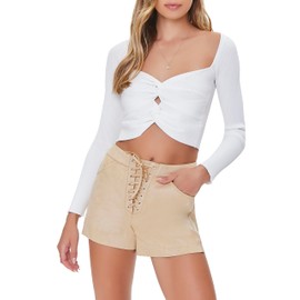 Forever 21 Women's Faux Suede Lace-Up Shorts, Brown