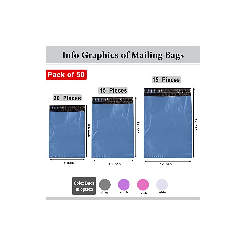 Blue Postal Bags Packaging Bags Mixed Pack of 50 Size