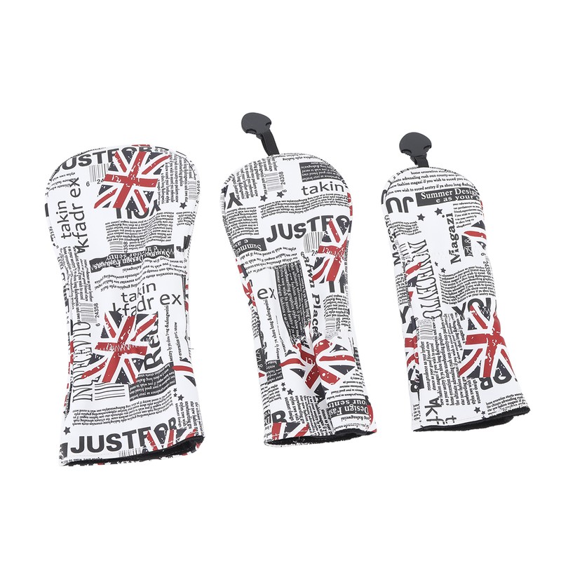 3PCS Golf Club Head Cover PU Waterproof English Flag Pattern