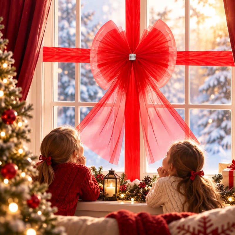 Large Christmas Door Bow with Long Ribbon – Oversized Red