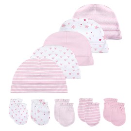 Ecojoy Baby Hats with Mittens Set Boys Grils Infant Beanie Caps Unisex Newborn Hospital Hat with Scratch Mitten Set for Baby