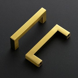 Ravinte Pack of 15 Cabinet Handles, 96 mm, Furniture Handles, Gold Handles for Kitchen Cabinets, Cabinet Handles, Square Handles, Furniture Rustproof Stainless Steel Door Handles for Kitchen Handles