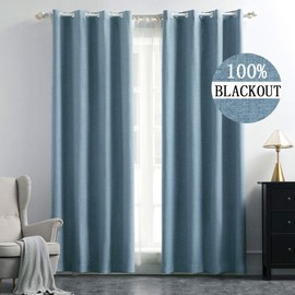 MIULEE Linen Texture Curtains for Bedroom Solid 100% Blackout Thermal Insulated Dusty Blue Curtains Grommet Room Darkening Curtains/Draperies Luxury Decor for Living Room Nursery 52x84 Inch (2 Panels)
