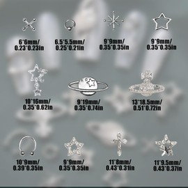 Nail Parts Punk Set of 110 3D 3D Large Cross Star Planet Cross X Shape Swaying Mine System Nail Stone Silver Deco Parts Nail Art Parts Metal Jewelry Parts Alloy DIY Craft Material (B Silver)