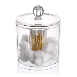 Hipiwe Cotton Ball and Swab Organizer with Lid Apothecary Acrylic Jar Makeup Qtip Organizer Bathroom Storage Canister Jar for Cotton Rounds Pads Q-tips Holder
