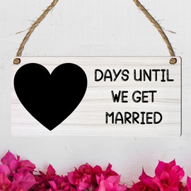 Days Until We Get Married Countdown Plaque – Wedding Countdown Sign with Chalkboard Heart – Fun Engagement Gift for Couples Ideal Home Decor (Mdf Wood Indoor Use Only, Without Pen)