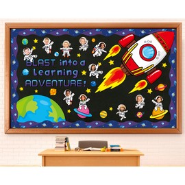Justforjoyful Outer Space Astronaut Bulletin Board Decorations Space Theme Classroom Decor Back to School Galaxy Borders Blast into a Learning Adventure Rocket Solar System Planet Paper Cutouts Kids