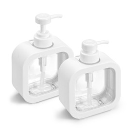 LELE LIFE 2Pcs 11.8oz Hand Soap Dispenser Bathroom, Clear Soap Dispenser for Kitchen Sink Refillable Shampoo and Conditioner Dispenser Pump Bottle Dispenser Shampoo Container,White