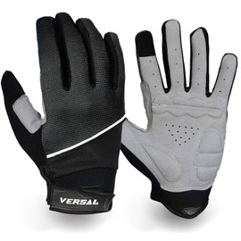 VERSAL Full Finger Cycling Gloves Gel Padded Mountain Bike Gloves Touchscreen Breathable MTB Gloves Bicycle Biking Riding Gloves for Men/Women (M, Black)