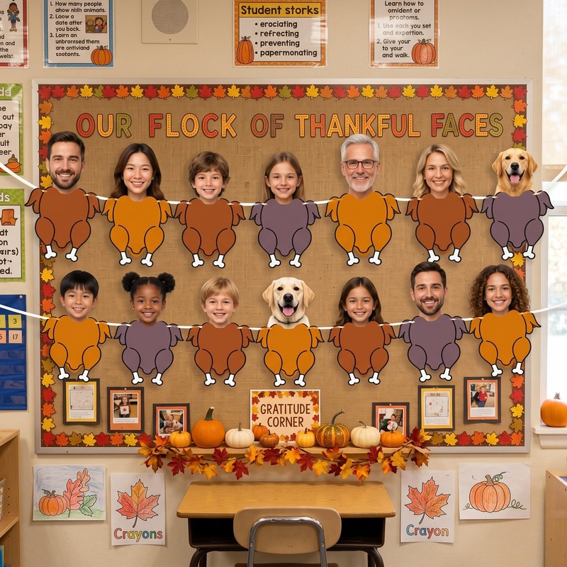 Irenare 22 pcs Fall Thanksgiving DIY Turkey Banner Turkey Paper