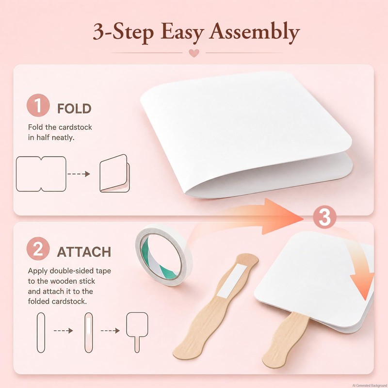 LJLGSZY 50 Set DIY Blank Wedding Fans Kit with Cardstock