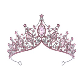 Zuzer Women's Pink Wedding Tiara Crystals Princess Crown, Crystal Tiara for Bridal Crown, Wedding, Prom, Pageant, Alloy, rhinestones, Alloy, rhinestones