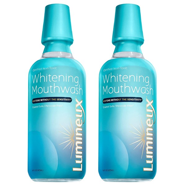 Lumineux Teeth Whitening Mouthwash, 16 Oz, 2 Pack - Enamel Safe - Whitening Without Sensitivity - Certified Non-Toxic - Whiter Teeth in 7 Days or Less - NO Alcohol, Fluoride Free & SLS Free