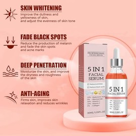 Vitamin C Face Serum, 5 In 1 Anti Aging Serum With Vitamin C, Vitamin E, Hyaluronic Acid, Collagen and Nicotinamide, Vitamin C Serum For Facial Moistu