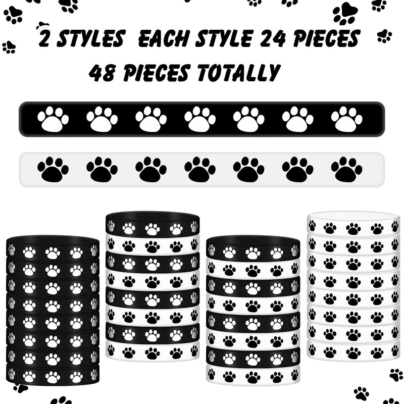 48 Pieces Paw Print Rubber Bracelets Multicolor Silicone Stretch Wristbands