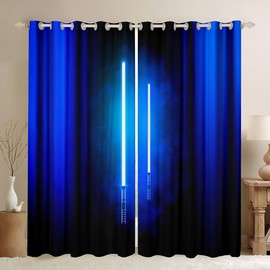 Castle Fairy - Cortina de luz de neón con sable de luz, rayas geométricas azules, cortinas de ventana abstractas para niñas y niños, hombres, cortinas modernas de tratamiento de ventanas para sala de estar, 38 pulgadas de ancho x 45 pulgadas de largo