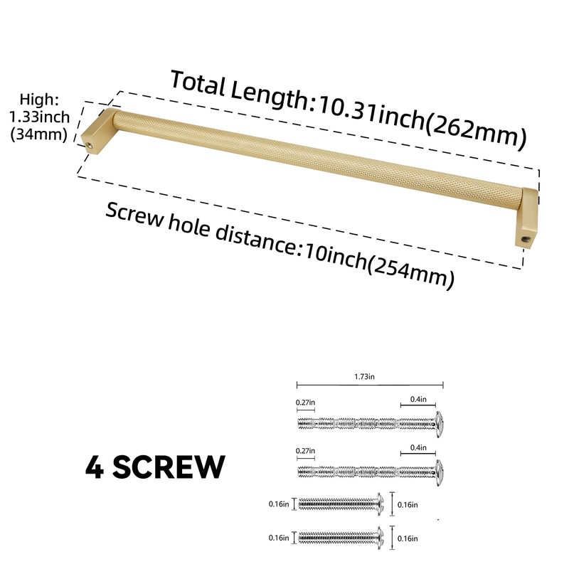 BUKOBYHE 10 Pack 10 Inch(254mm) Brushed Gold Kitchen Cabinet Handles