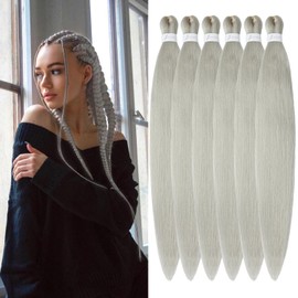 Easy Braid Pre-Stretched Braiding Hair 32 Inch 6 Packs Ginger Braiding Hair For Braids, Yaki Texture Crochet Hair Box Braids Hot Water Setting Synthetic Braiding Hair Extensions (80 cm, Silver#)