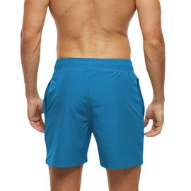 Men's Swimming Trunks with Zip Pocket, Quick-Drying Breathable Swimming Trunks with Mesh Lining, Beach Shorts for Surf Sports Swim Pool, peacock blue, M