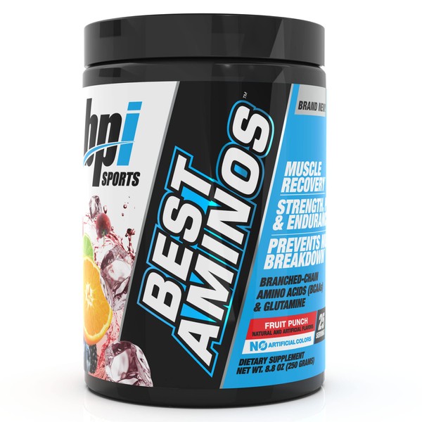 BPI Sports Best Aminos - BCAA Powder Post Workout & Glutamine Recovery Drink with Branched Chain Amino Acids for Hydration & Recovery, for Men & Women - Fruit Punch - 25 Servings