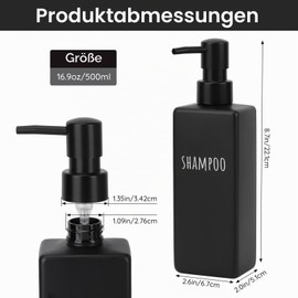 Segbeauty Soap Dispenser, Matte Black, Pack of 6, 500 ml Shampoo Dispenser for Shower, Plastic Soap Dispenser with Printed Labels
