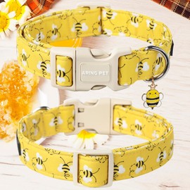 ARING PET Bees Dog Collar-Cute Dog Collar for Small Dogs, Adjustable Yellow Bees Print Pet Collars Puppy Collar for Small Medium Large Dogs