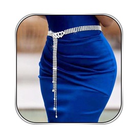 CanB Rhinestone Waist Belt Crystal Waist Dress Belt Silver Chain Belt Small Size Belt for Women