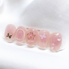 [Handmade Nail Tips] Cherry Blossom Ending Nail Tips - Full Square (Long Square) / [수제네일팁] 벚꽃엔딩 네일팁 - 풀스퀘어 (롱스퀘어)
