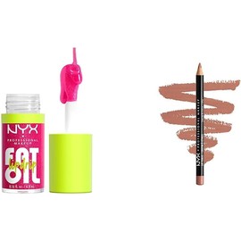 Brillo labial NYX Professional Makeup Fat Oil Lip Drip tono Supermodel + Lápiz labial fino, Peekaboo Neutral, 0.03 onzas