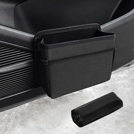 Car Dustbin Small, Foldable Car Side Door Bin, Waterproof, Leak-Proof, Multi-Purpose Hanging Storage Box, Car Rubbish Bin, Car Accessories Interior, for Car, SUV, Truck (Black)