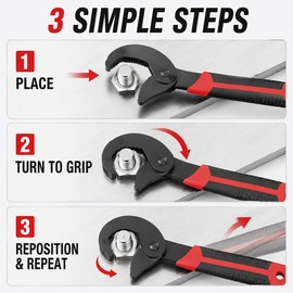 Self-Adjusting Open-End Wrench Set with Double-End Grip for Nuts, Bolts and Metal Fittings