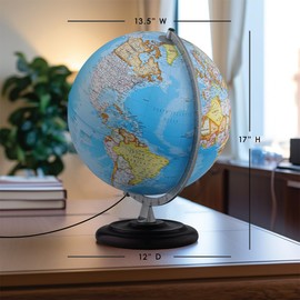 Waypoint Geographic Mariner Plus Illuminated Globe, 12" Blue Ocean-Style World Globe, Up-to-Date Light-Up Globe for Home and Office Decor, 17“ H x 13.5“ W x 12“ D