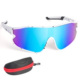 HappyVE Youth Sunglasses Polarized Baseball Sunglasses for Men women Sport Sunglasses UV400 Protection Running Cycling Cycling(White and blue)