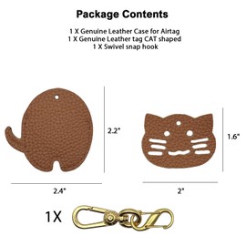 Cat Shaped Genuine Leather Keychain Holder Case Compatible with AirTag,Secure Cute Protective for Air Tag Cover