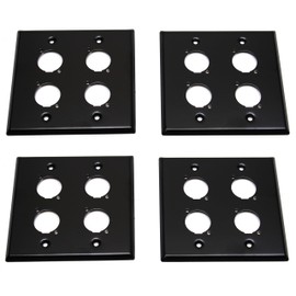 (4) Four Double Gang Blank Wall Plate for Four XLR Male or Female Panel Mount D Type BLACK Steel