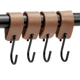 Brute Strength - Multifunctional Leather S-Hooks - Taupe - 4 Pieces - S Shaped Hooks - Coat Hook - for Kitchen, Bathroom, Bedroom and Office