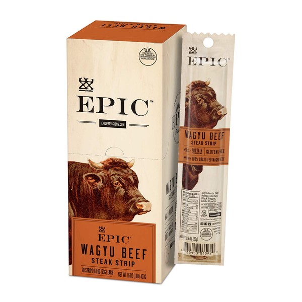 Epic Provisions Wagyu Beef Steak Strips, Grass-Fed 20 Count Box 0.8oz strips