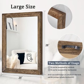 AAZZKANG Rustic Wood Mirror Rectangle Decorative Wall Mirrors with Frame Large 28"x20"for Bedroom Living Room Bathroom Entryway Hanging Brown