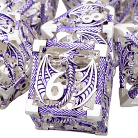 ARUOHHA Hollow DND Metal Dice Set 7PCS Silver Purple Role Playing Games Dice with Gift Box, Dungeons and Dragons D and D Dice D+D Polyhedral Dice RPG D&D Dice Set D20 D12 D10 D8 D6 D4