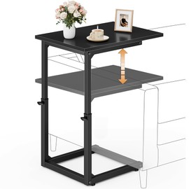 VAGUSICC C Shaped End Table, Adjustable Height Side Table for Couch Recliner, Tall Sofa Table Small Couch Side C Tables, Slide Under Sofa TV Tray Coffee Tables for Living Room, Bedroom, Bedside, Black