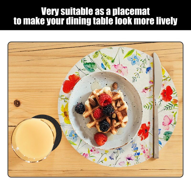 4 Pieces Round Floral Placemats And 4 Pieces Coasters, Dining
