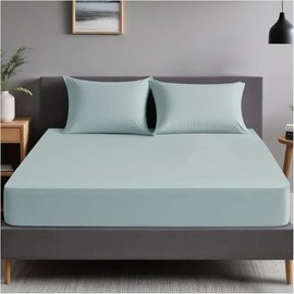 GC GAVENO CAVAILIA Fitted Sheet Single - Breathable 25cm Deep Plain Bed Sheet (90x190 cm) - Easy Care Fade Resistant Bottom Sheet - Soft Polycotton Fabric - Duck Egg
