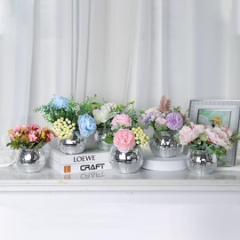 Disco Ball Planter, Disco Ball Vase, Flower Pot Containers with Silver Mirror Glass for Wedding, Birthday, Party, Bar, Office (Silver, 4 * 5 * 5 inch)