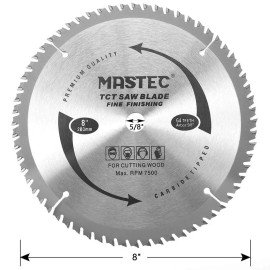 MASTEC 8 Inch 64 Tooth Circular Saw Blade anti Kickback Tooth for Wood Cutting with 5/8
