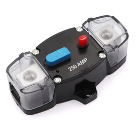 Tuijodaix 12-24 Volt DC 250A Circuit Breaker Manual Reset, 0-8 Gauge Trolling Motor Auto Car Stereo Audio Inline Fuse Block Holders Inverter for Automotive Rv Marine Boat(250Amp)