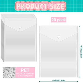 Vmiapxo 20 Pack Stamp and Die Storage Pockets, Small Plastic Filing Envelopes Waterproof Sticker Organizer Receipt Holder Reusable Photo Storage Folders for DIY Scrapbooking Paper Craft(7" x 9.4")
