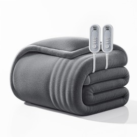 ATKTTOP Heated Blanket Queen Size – Dual Control Fast & Even Heating Electric Blanket with 8 Heat Levels & 10 Timer Settings, Ultra Soft Flannel, ETL Certified Overheat Protection (84"x90" Grey)