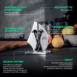 Grihot VN3 Professional Knife Sharpener | 3-Action Streamlined Sailboat Design for Effortless Knife Sharpening - The Ultimate Tool for Precision 11 to 21 Degree Angles (Upgrade Stainless Steel)