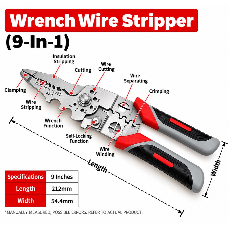 12-in-1 Multifunctional Wire Stripper Pliers, Foldable Electrician Tool with Live/Neutral